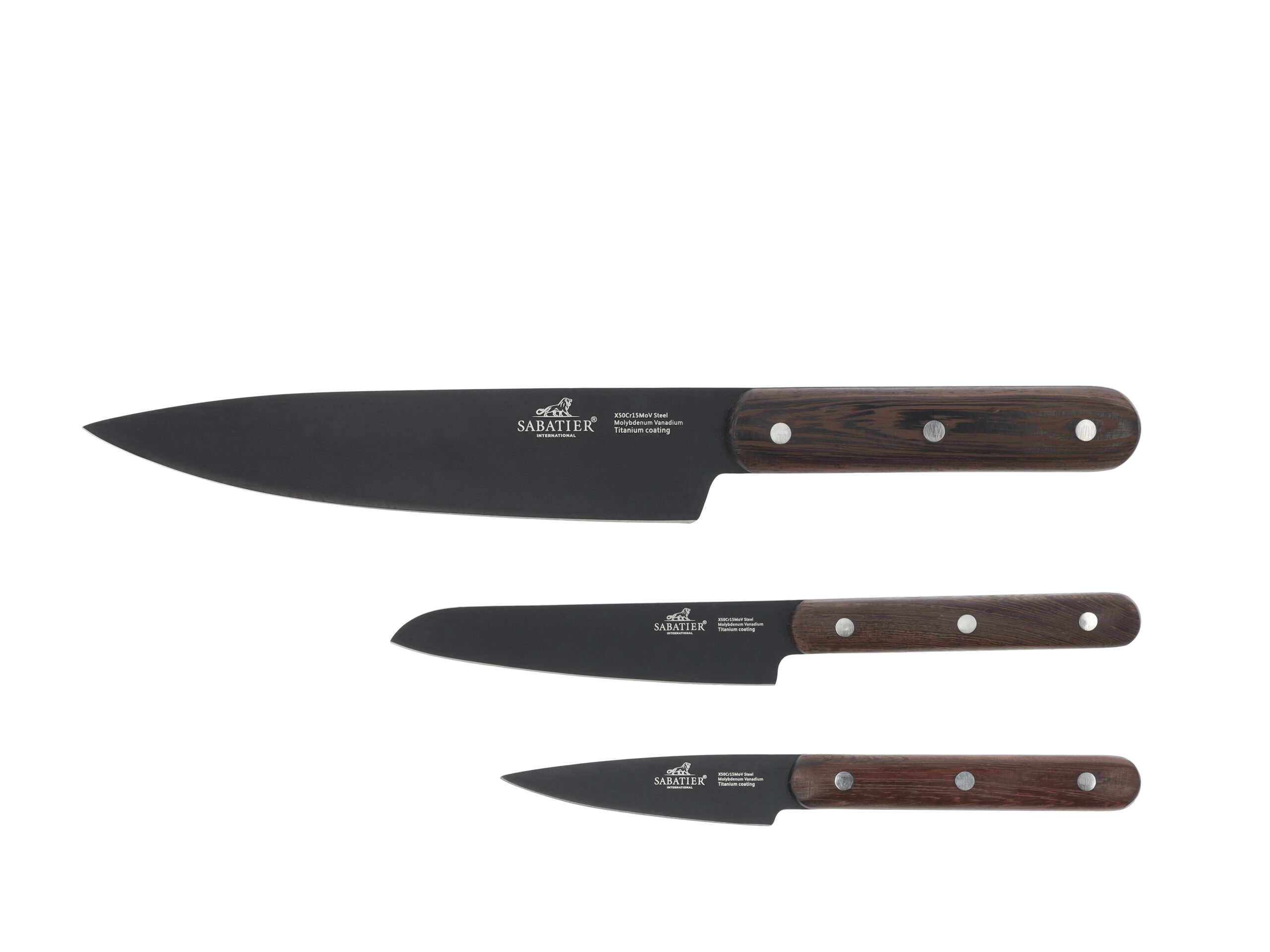 Knivset "Phenix", svart/trä, 3 delar