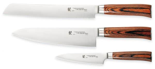 Knivset 3-delar "San", kockkniv 210 mm, tandad brödkniv 230 mm, skalkniv 120 mm