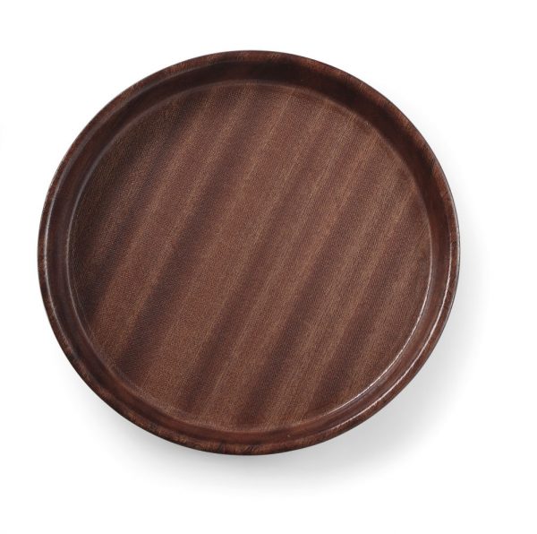 Rund serveringsbricka med hög kant, non-slip, laminerad mahogany, Ø320 x (h) 35mm - Bild 3