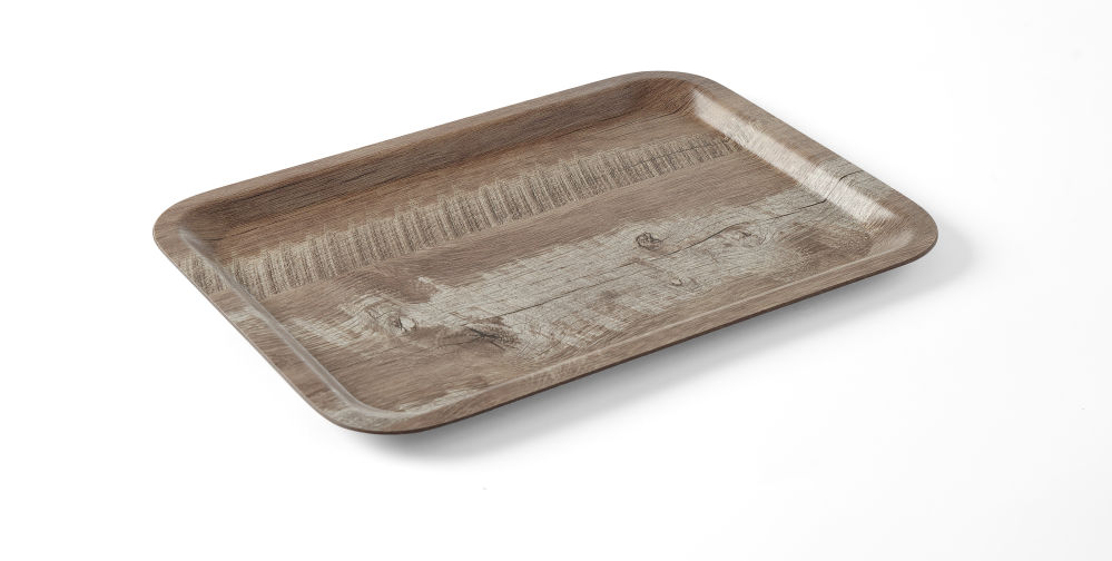 Rektangulär serveringsbricka, non-slip, melaminlaminat mörkt trä - 240x350mm