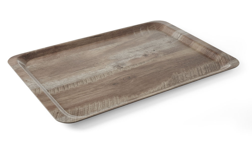Rektangulär serveringsbricka, non-slip, melaminlaminat mörkt trä - 370x530mm