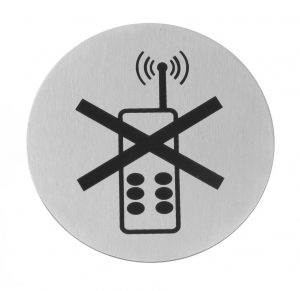 Informationsskylt "mobiltelefon förbjuden", Ø75mm.