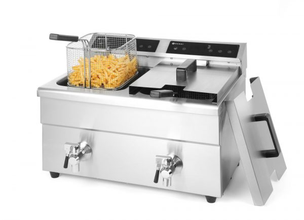 Fritös med induktion och dräneringskran 2 x 8l "Profi Line", 230V / 7000W, 580 x 485 x (h) 406mm - Bild 2