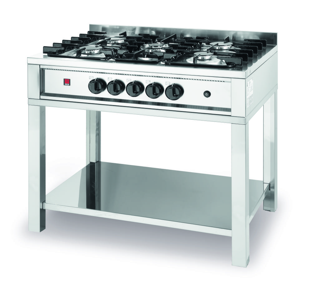 Gasspis med 5 brännare och öppet stativ "Kitchen Line", 14.3 kW, 900 x 600 x (h) 850mm