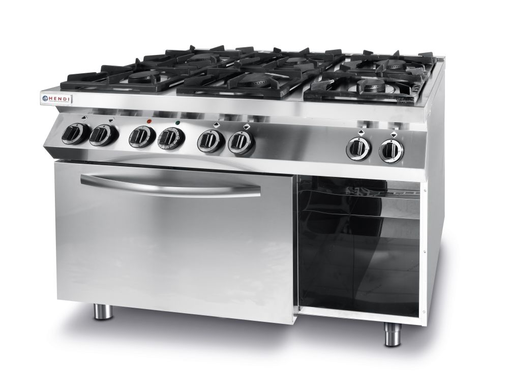 Gasspis med 6 brännare och elektrisk ugn GN 1/1 "Kitchen Line", 230V / 3000W, 28.5 kW, 1200 x 700 x (h) 900mm