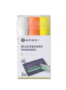 Blackboardmarkörer 15 mm, 1 vit, 1 orange och 1 gul markör.