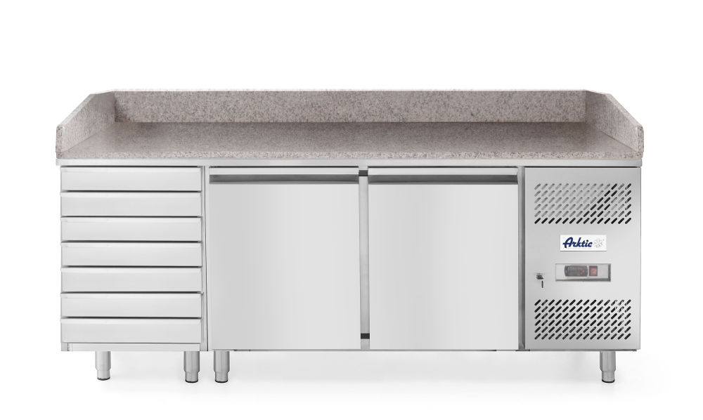 Kylbänk med två dörrar, kyl & frys samt 7 lådor, 250l, 230V / 250W, 2010 x 800 x (h) 1000mm