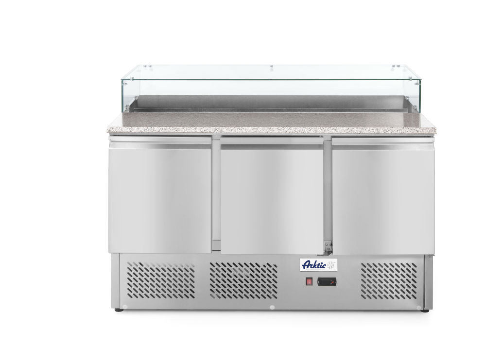 Kylbänk "Pizza" med tre dörrar, 380l, 230V / 310W, 1365 x 700 x (h) 1100mm