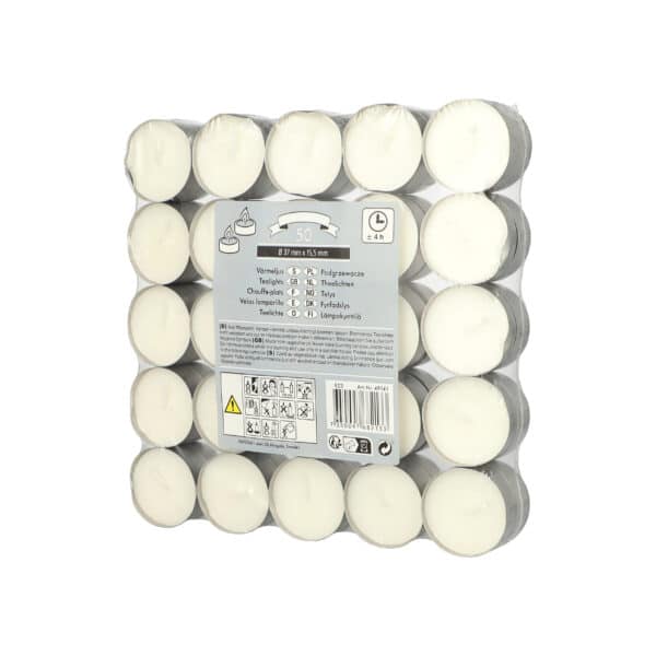 Värmeljus 4h, Ø 37.2 mm, 15.5 mm vit, 50-pack