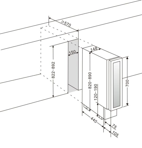 mQuvée Inbyggbar vinkyl - WineCave 700 15S Rostfritt stål - 10 flaskor - Bild 6