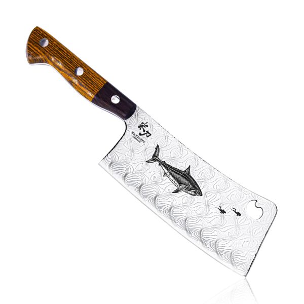 Slaktarkniv/Klyvkniv i Damaskusstål – Be a Shark I. Limited Edition