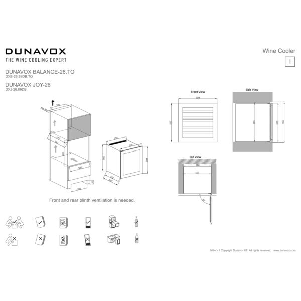 Dunavox BALANCE-26.TO helintegrerad vinkyl med dubbla temperaturzoner och push-to-open