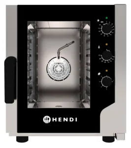 HENDI CONTROL 5x GN 2/3 konvektionsugn i rostfritt stål med manuell kontrollpanel, dubbelglasad dörr och kompakt design för mindre kök.