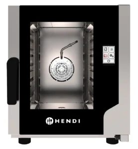 Kompakt konvektionsugn från HENDI – TOUCH 5x GN 2/3 med pekskärm, temperatursond och dubbelglasad dörr. Perfekt för caféer och bagerier.