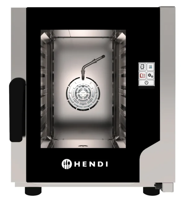 Kompakt konvektionsugn från HENDI – TOUCH 5x GN 2/3 med pekskärm, temperatursond och dubbelglasad dörr. Perfekt för caféer och bagerier.