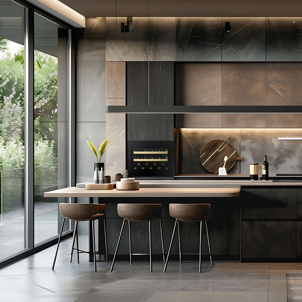 Dunavox Prime-19 i modern köksmiljö, svart vinkyl med stängd dörr.